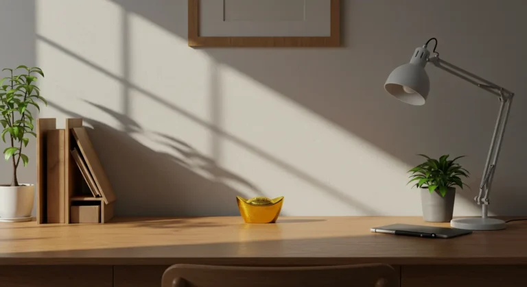 Amuletos de feng shui en espacio de trabajo